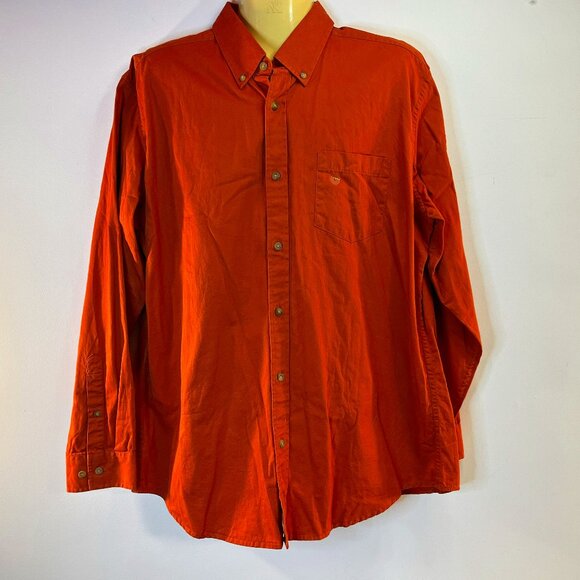 Eddie Bauer Men's Dark Orange Button Up Relaxed Fit Twill Shirt - Size Large NWT - Picture 1 of 4